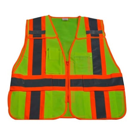 Petra Roc Inc Petra Roc 5-Point Breakaway Public Safety Vest, ANSI Class 2, Polyester Solid, Lime/Orange, 2XL-5XL LV2-PSV-PLUS